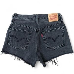 Levis black 501 raw hem jean shorts